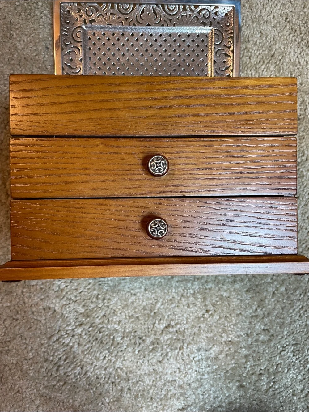 Brighton Wooden Jewelry Chest with Intricate Silver-Tone Top